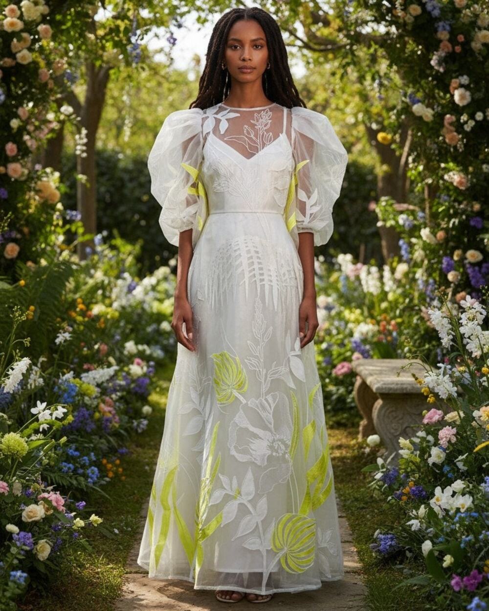 asos EDITION Botanic Floral Puff Sleeve Wedding Gown Formal Prom Dress SZ 8 NEW